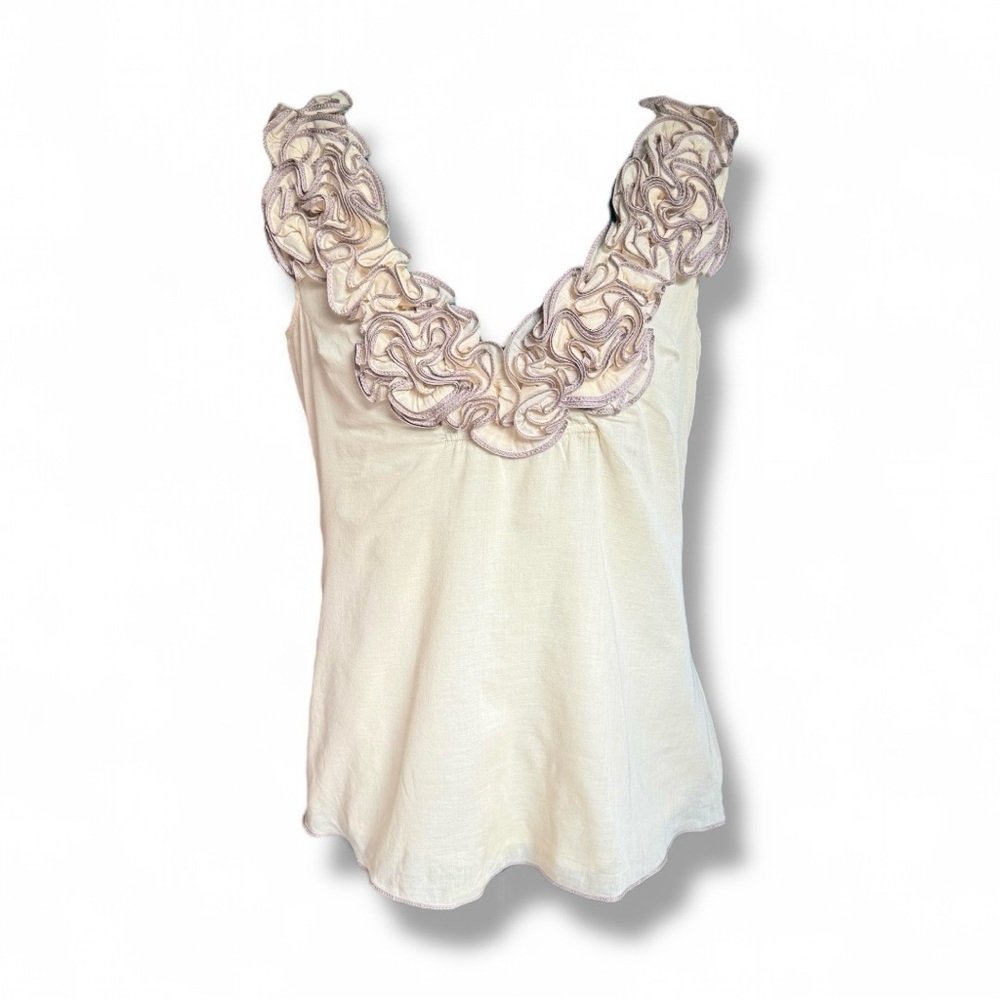 NWOT Anthropologie Cream Ruffled Fitted Blouse
